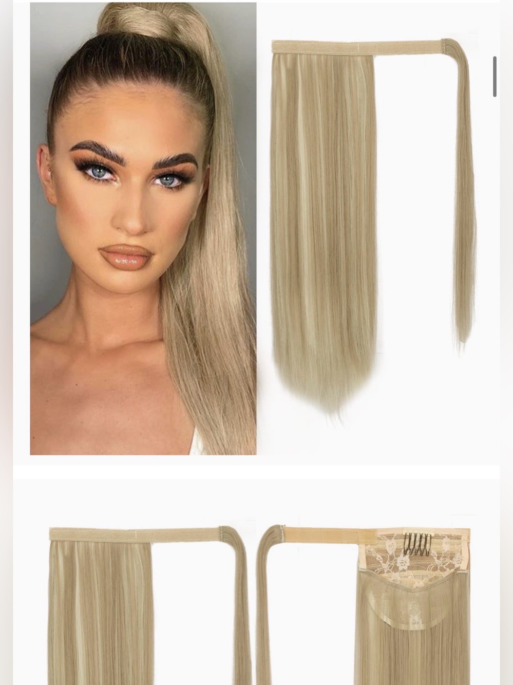 Blonde long 18” - 20” ponytail clip in Hair Extension - Natural Light Blonde